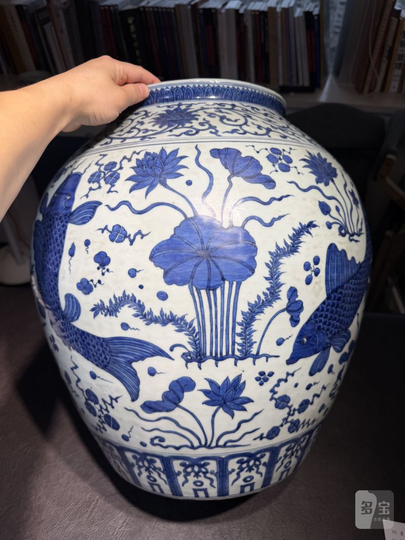 明万历 青花鱼藻纹大罐 - 图9